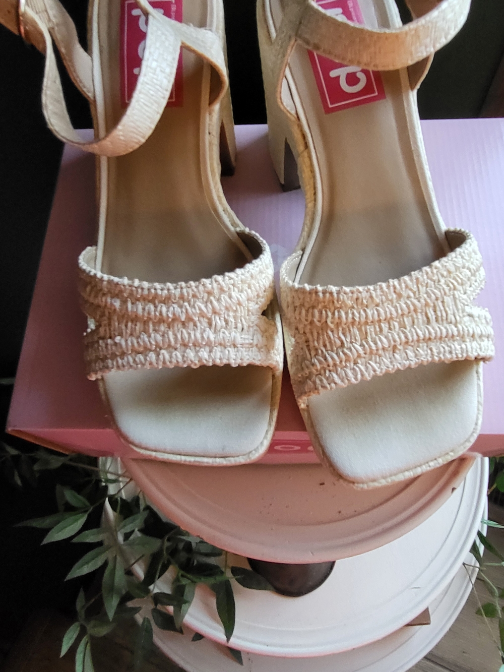 POP Women's Tan Braided Strap Block Heel Sandals - Picture 5 of 7